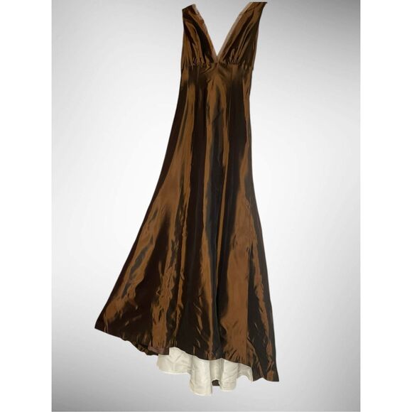 Vintage Vera Wang Dress Sz4 Brown A-line Empire Waist Regencycore Gown w/Trail - Picture 9 of 16
